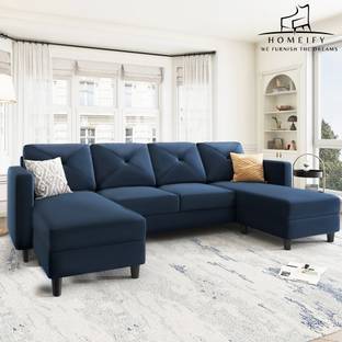 Homeify Arba 6 Seater Fabric U Shaped Sectional Couch with Chaise for Living Room Fabric 6 Seater  Sofa