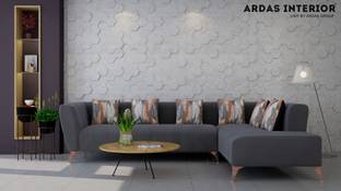 ardasinterior “Single Shade Swad with Sal Wood Frame & Steel Legs | Ardas Interior” Fabric 5 Seater  Sofa