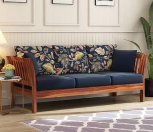 Ratandhara Furniture Solid Wooden With Cushions For Living Room Fabric 3 Seater  Sofa