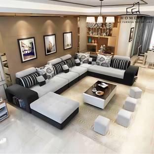 Homeify Carlo 9 Seater Fabric Sofa Set with 4-Puffy Convertible Sofa Set for Living Room Fabric 9 Seater  Sofa