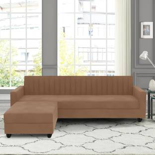 Uarban-hume-furniture Premium Quality Velvet L-SHAPE Fabric 4 Seater  Sofa