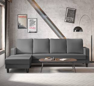 ADORN INDIA Adorn India Chandler L Shape 5 Seater Sofa Set Plain (Left Hand Side) (Grey) Fabric 5 Seater  Sofa