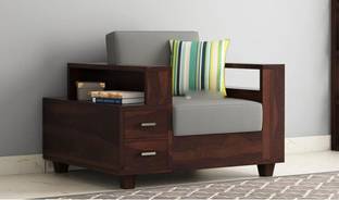 Wopno Furniture Pure Sheesham Wooden 1 Seater Sofa with Side Box Drawer for Living Room Bedroom Fabric 1 Seater  Sofa