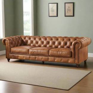 IRONIC HOUSE Leatherette Chesterfield Sofa Button Tufted, Classic Style, Tuffted Leatherette 3 Seater  Sofa