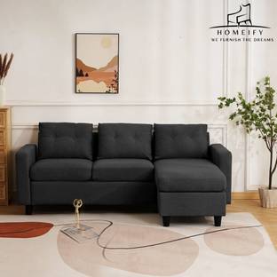 Homeify Delta 3 Seater Fabric Sectional Sofa with Ottoman for Living Room Fabric 3 Seater  Sofa