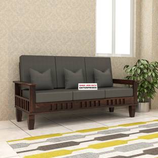 Shree Jeen Mata Enterprises KUBER Design Solid Sheesham Wood Three Seater Sofa With 'DERBY' Fabric Cushion Fabric 3 Seater  Sofa