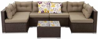 Mymigos Outdoor Wicker 6-Seater Sectional Sofa Set Fabric 6 Seater  Sofa