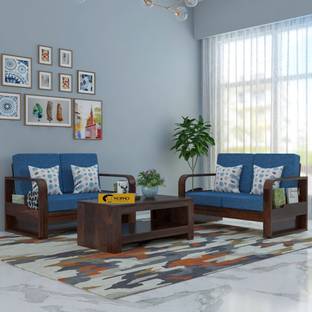 Wopno Furniture Sheesham Wooden 4 Seater Sofa set for living Room | Wooden Sofa Fabric 4 Seater  Sofa