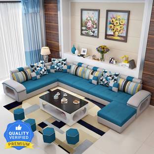 Homeify Carlo 9 Seater Fabric Sofa Set with 4-Puffy Convertible Sofa Set for Living Room Fabric 9 Seater  Sofa