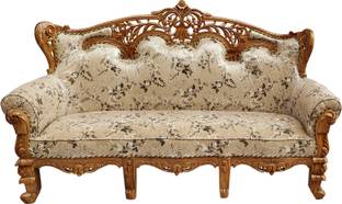 W.S.HANDICRAFTS Teak Wood Sofa Set with Cushion for Living Fabric 3 Seater Sofa Fabric 3 Seater  Sofa