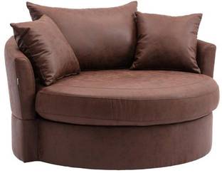 Smarts collection Wooden Modern Round Accent Sofa Barrel Chair With 3 Pillows Fabric 2 Seater  Sofa