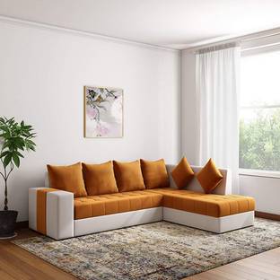 Torque Steffan L Shape 6 Seater Fabric Corner Sofa For Living Room(Right Side, Orange) Fabric 6 Seater  Sofa