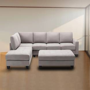 Groovecraft Greden 5 Seater Fabric L-Shaped Sectional Sofa with Ottoman for Living Room Fabric 6 Seater  Sofa