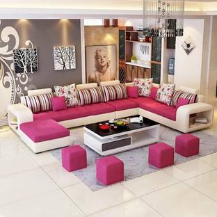 Homeify Carlo 9 Seater Fabric Sofa Set with 4-Puffy Convertible Sofa Set for Living Room Fabric 9 Seater  Sofa