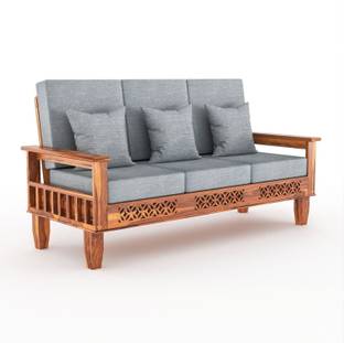 Flipkart Perfect Homes CNC Cutting Designed Sheesham Wood Three Seater Sofa With Side Pocket Storage | Fabric 3 Seater  Sofa