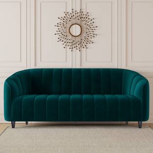 CARLTON LONDON Amelia Tufted Back Three Seater Teal Green Color Fabric 3 Seater  Sofa