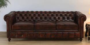Home wood LLeather 3 Seater Sofa In Brown Finish Leatherette 3 Seater  Sofa