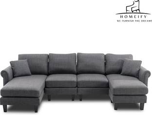 Homeify Reba Upholstered Chaise Sectional with Ottoman Fabric 6 Seater  Sofa