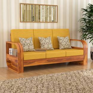 Taskwood Furniture Solid Sheesham Wood Three Seater Sofa For Living Room, Office, Café Fabric 3 Seater  Sofa