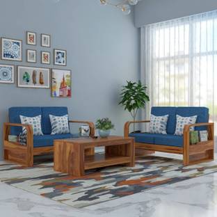 DOKRI Solid Sheesham Wood 4 Seater Sofa Set For Living Room with Coffee Table Fabric 4 Seater  Sofa