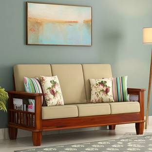 Vinod Furniture Solid Sheesham Wood Three Seater Sofa For Living Room , Hotel , Office . Fabric 3 Seater  Sofa
