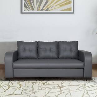 ARRA Tanaka Fully Upholstered Three Seater Cushion Back Sofa Leatherette 3 Seater  Sofa