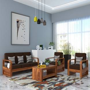 Wopno Furniture Sheesham Wooden 5 Seater Sofa set for living Room | Wooden Sofa Fabric 5 Seater  Sofa