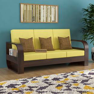 Taskwood Furniture Solid Sheesham Wood Three Seater Sofa For Living Room, Office, Café Fabric 3 Seater  Sofa
