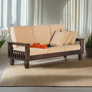 Taskwood Furniture Solid Sheesham Wood For Living, Waiting Room/ Office Fabric 3 Seater  Sofa