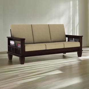 Taskwood Furniture Solid Wooden Fabric With Cushions For Living Room / Cushion- Cream Fabric 3 Seater  Sofa