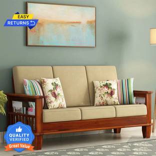 saamenia furnitures Solid Sheesham Wood 3 Seater Sofa For Living, Waiting, Guest Room/ Office Fabric 3 Seater  Sofa