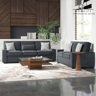 Groovecraft Edison Wooden 3+2 Seater Modern Comfy Sofa Set for Living Room Fabric 3 + 2 Sofa Set
