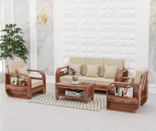 Flipkart Perfect Homes Leaf Style Solid Wood Five Seater Sofa Set With Pocket Storage For Living Room | Fabric 3 + 1 + 1 Sofa Set