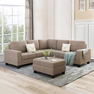 Homeify Romilda 5 Seater Sofa with Ottoman for Living Room Fabric 3 + 2 Sofa Set