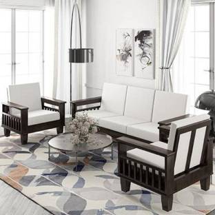 Allie Wood Rosewood (Sheesham) Fabric 3 + 1 + 1 Sofa Set