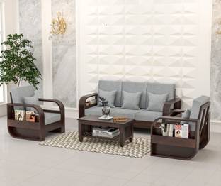 HDWOOD COMFY Solid Sheesham Wood Five Seater Sofa Set With Round Arms & Pocket Storage| Fabric 3 + 1 + 1 Sofa Set