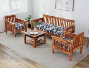 Allie Wood Rosewood (Sheesham) Fabric 3 + 1 + 1 Sofa Set