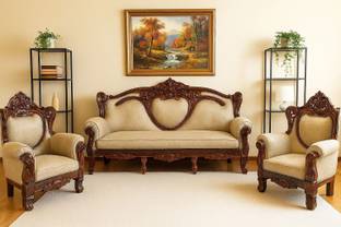 ARVISH ENTERPRISES Wooden Sheesham Wood Sofa Set Fabric 3 + 1 + 1 Sofa Set