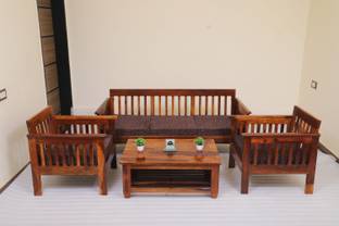 Cherry Wood Rosewood (Sheesham) Fabric 3 + 1 + 1 Sofa Set