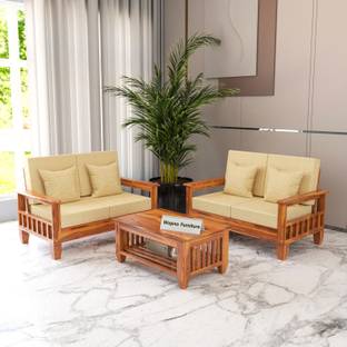 Wopno Furniture Pure Sheesham Wooden for Living Room and Home & Office Fabric 2 + 2 Sofa Set