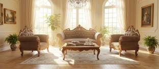 ARVISH ENTERPRISES Teak Wood Sofa Set for Living Room, Bedroom & Office Dinning Room Fabric 3 + 1 + 1 Sofa Set