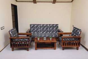 Allie Wood Rosewood (Sheesham) Fabric 3 + 1 + 1 Sofa Set