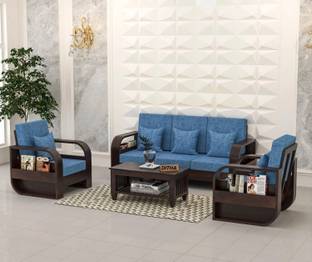 DITHA Furniture Solid Sheesham Wood Five Seater Sofa Set For Living Room. Fabric 3 + 1 + 1 Sofa Set