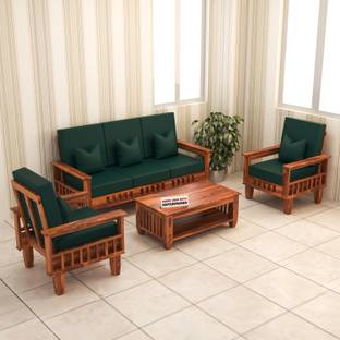 Shree Jeen Mata Enterprises KUBER Design Sheesham Wood With 'DERBY' Fabric Cushion Fabric 3 + 1 + 1 Sofa Set