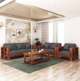 HDWOOD Solid Sheesham Wood For Living Room/ Office/ Guest Room Fabric 3 + 2 + 1 Sofa Set