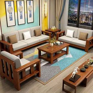 DECORWOOD Solid Sheesham Wood 6 Seater Sofa Set For Living Room,Hotel Office,Home,Cafe Fabric 3 + 2 + 1 Sofa Set