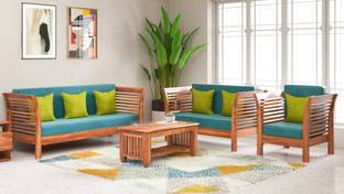 Custom Decor Solid Sheesham Wood Fabric 3 + 2 + 1 Sofa Set