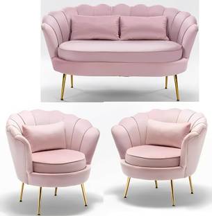 VAS Collection Home Velvet Foam Barrel Sofa Set Fabric 2 + 1 + 1 Sofa Set