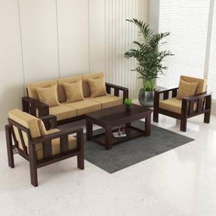 DRYLC FURNITURE Solid Sheesham Wood 3+1+1 Sofa Set For Living, Guest, Waiting Room | Fabric 3 + 1 + 1 Sofa Set