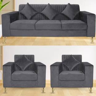 Couchly Stockholm Neem Wood Velvet 5 Seater Sofa Set Fabric 3 + 1 + 1 Sofa Set